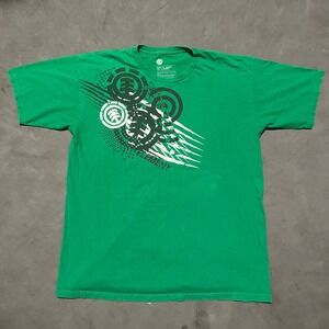 Y2K Element Graphic T-Shirt Mens Large Green Skateboard Skate Tee Earth